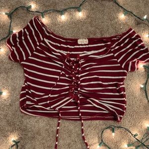 Striped crop top off the shoulder